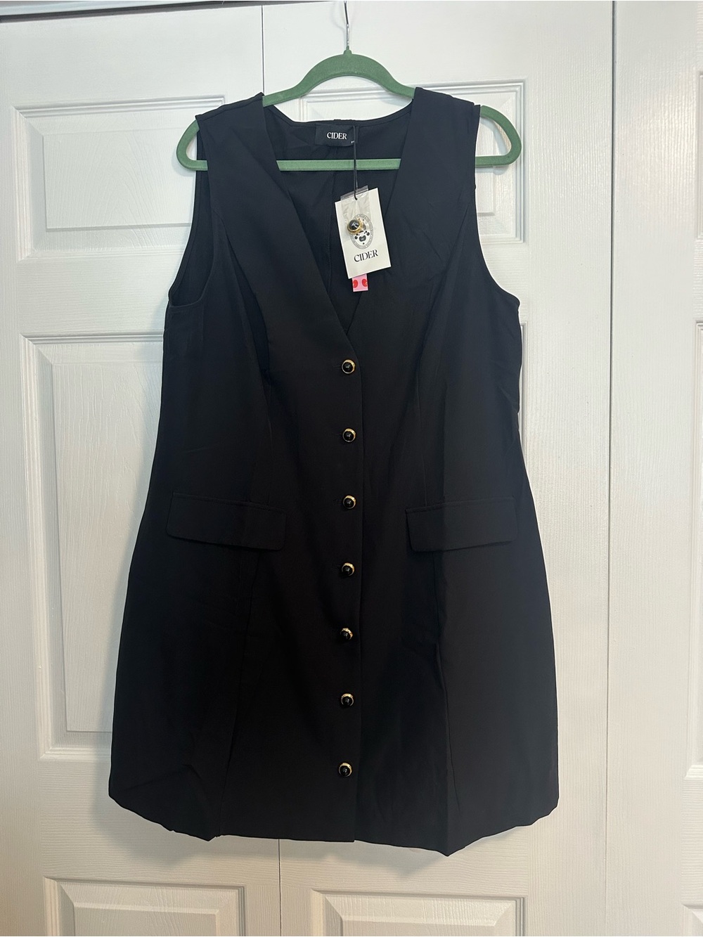 Cider Black Sleeveless Button-Up Shift Dress